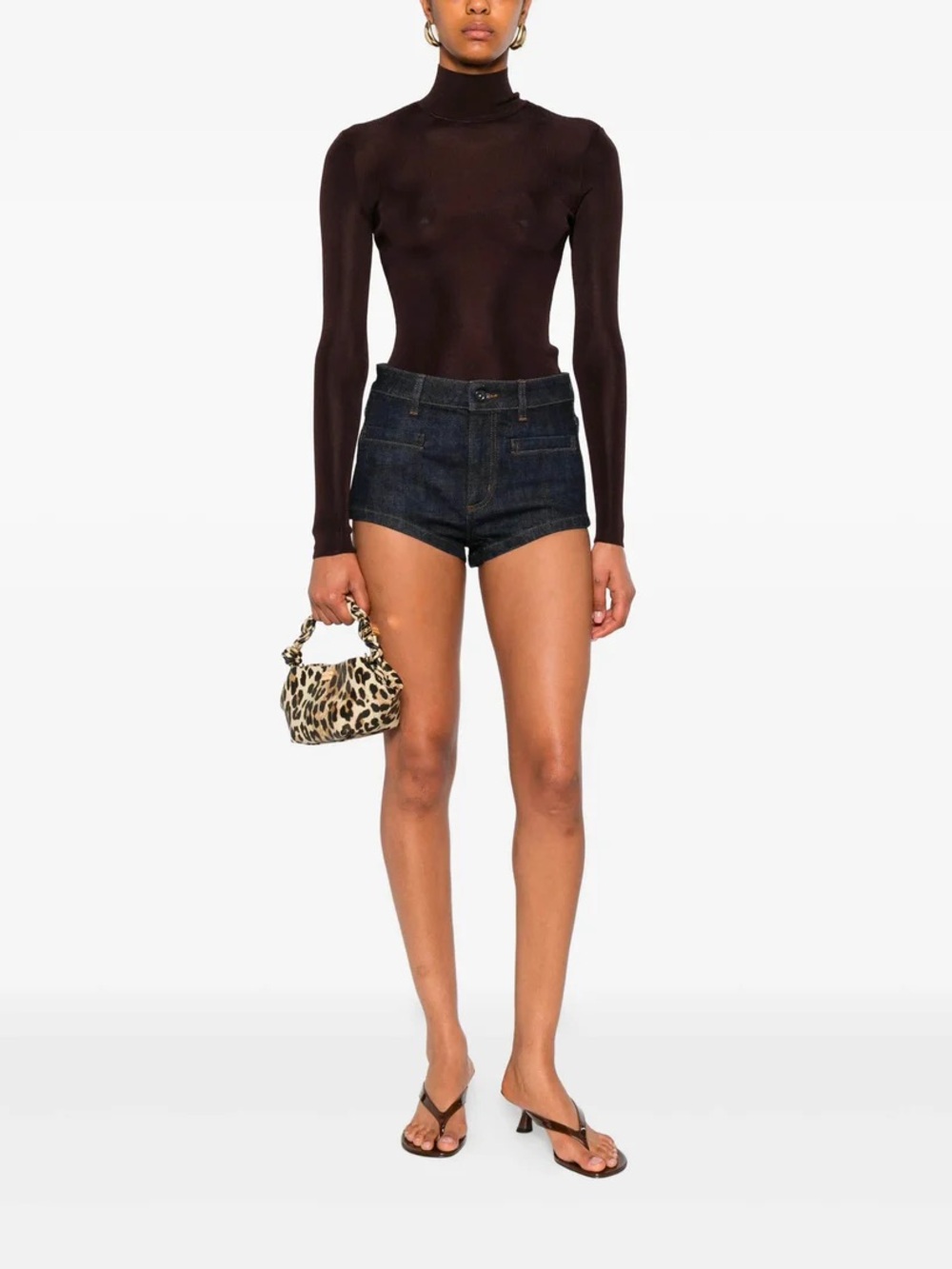 Self-Portrait Dark Blue Denim High-Rise Jean Shorts